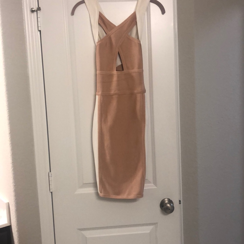 Women’s pink and cream bandage dress